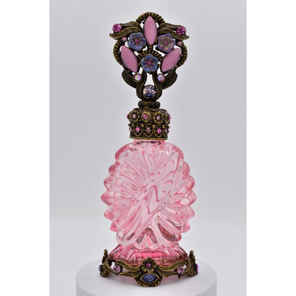 Sweet Romance USA Vintage Perfume Bottle Pink Art Deco Jeweled Floral Motif